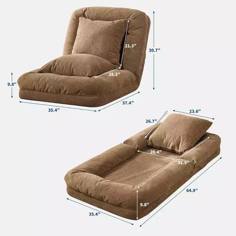 Human Dog Bed for Adult, Comfy Lazy Sofa Bed with 2 Pillows & 5 Adjustable Position, Chenille Upholstered Lounge Chair for Living Room Bedroom