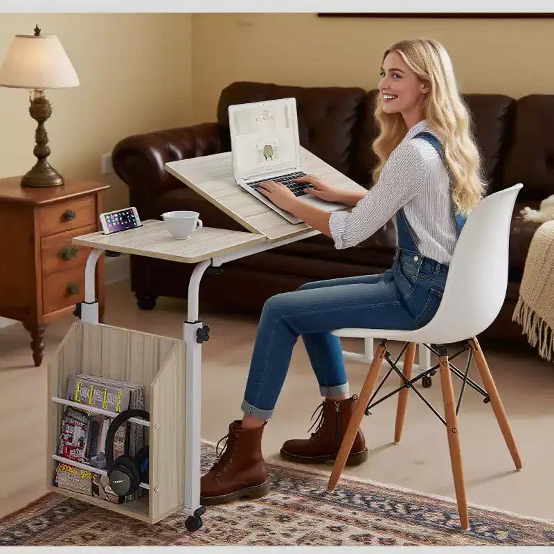 Overbed Table with Wheels, 47.24 in Laptop Desk Cart, Table Over The Bed Table Adjustable Height and Length for Hospital and Home use