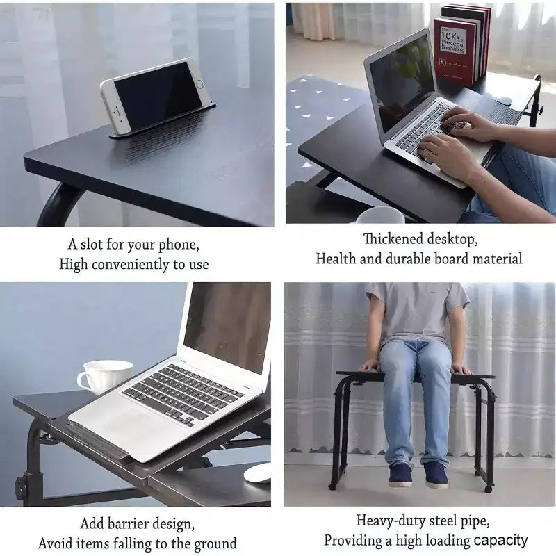 Overbed Table with Wheels, 47.24 in Laptop Desk Cart, Table Over The Bed Table Adjustable Height and Length for Hospital and Home use
