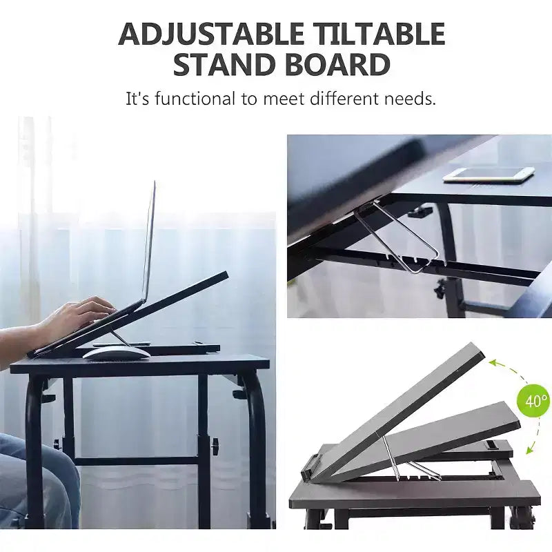 Overbed Table with Wheels, 47.24 in Laptop Desk Cart, Table Over The Bed Table Adjustable Height and Length for Hospital and Home use