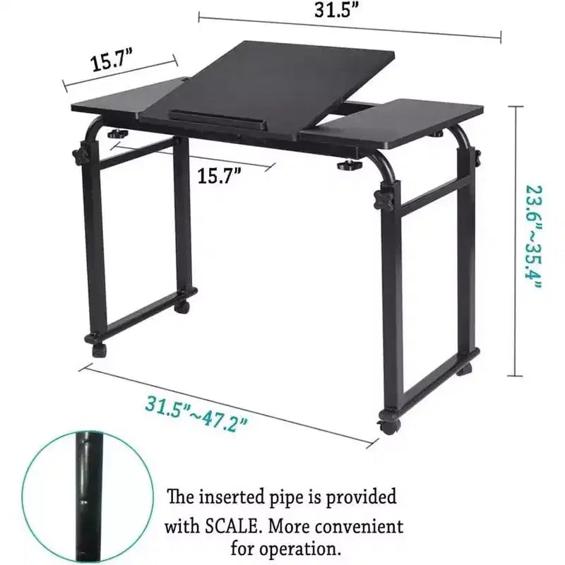 Overbed Table with Wheels, 47.24 in Laptop Desk Cart, Table Over The Bed Table Adjustable Height and Length for Hospital and Home use