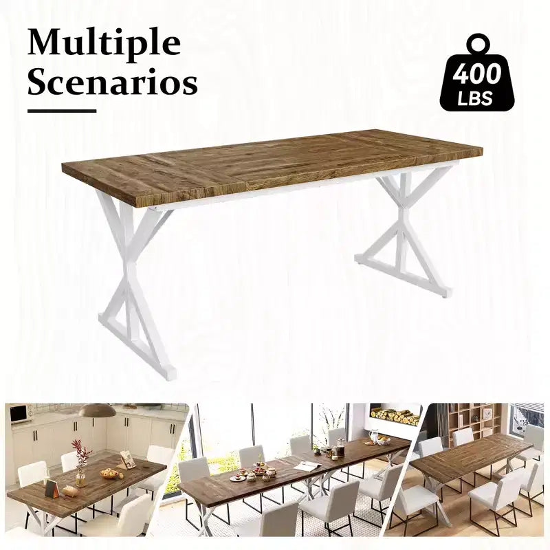Dyonery 70.8 Farmhouse Dining Table for 6, Rustic Wood Kitchen Table with Metal Legs for Dining Room