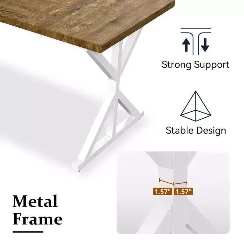 Dyonery 70.8 Farmhouse Dining Table for 6, Rustic Wood Kitchen Table with Metal Legs for Dining Room
