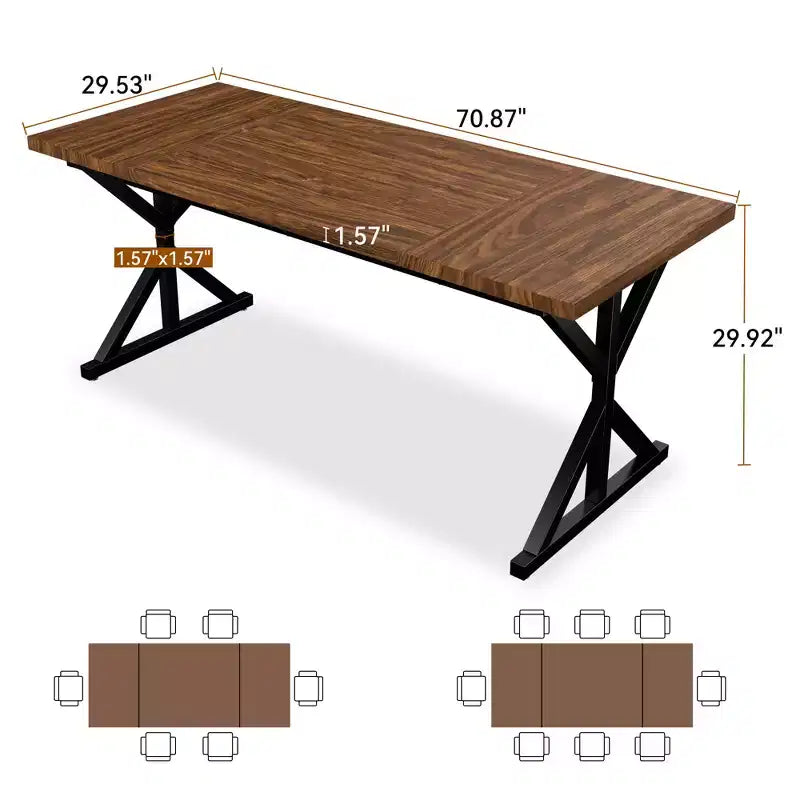 Dyonery 70.8 Farmhouse Dining Table for 6, Rustic Wood Kitchen Table with Metal Legs for Dining Room