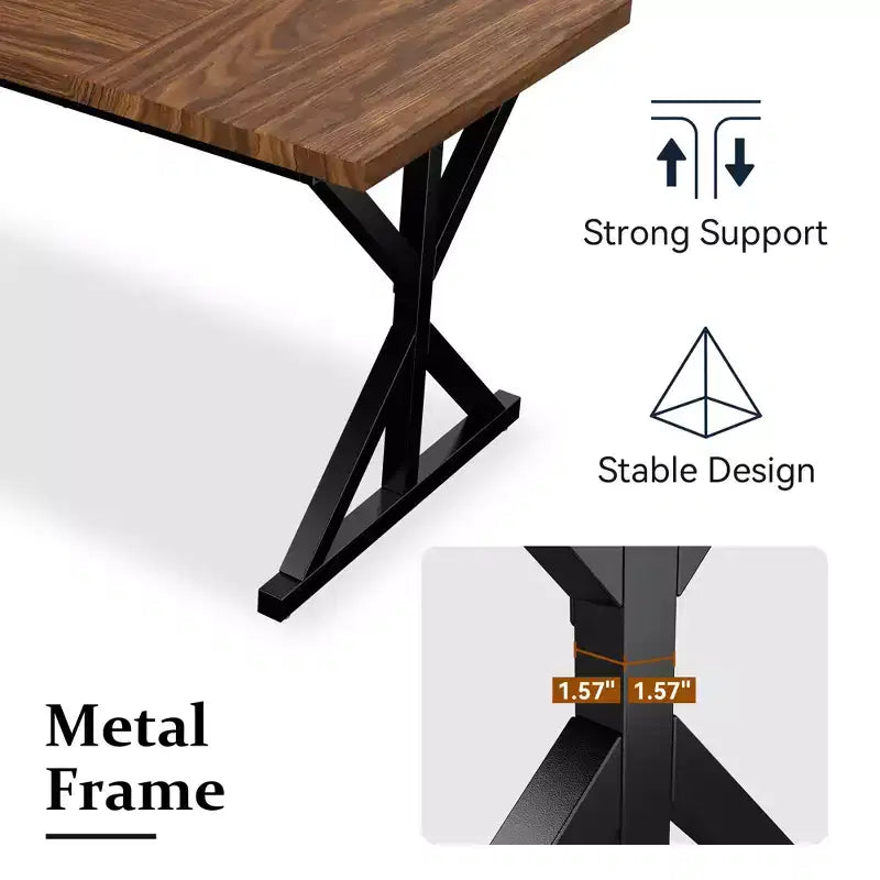 Dyonery 70.8 Farmhouse Dining Table for 6, Rustic Wood Kitchen Table with Metal Legs for Dining Room