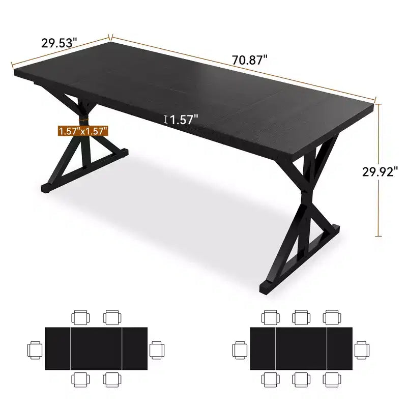 Dyonery 70.8 Farmhouse Dining Table for 6, Rustic Wood Kitchen Table with Metal Legs for Dining Room