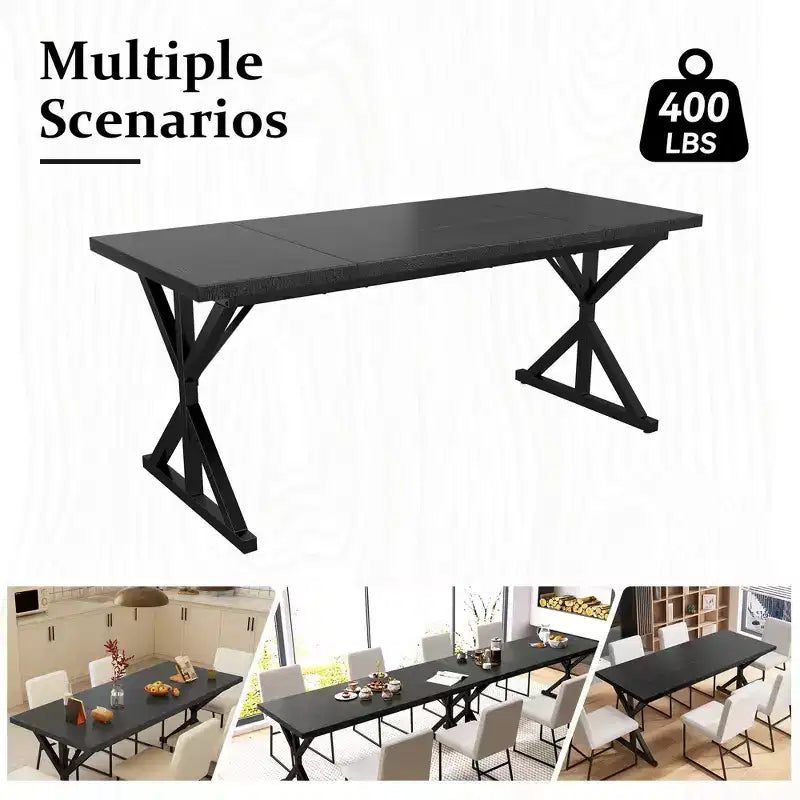 Dyonery 70.8 Farmhouse Dining Table for 6, Rustic Wood Kitchen Table with Metal Legs for Dining Room