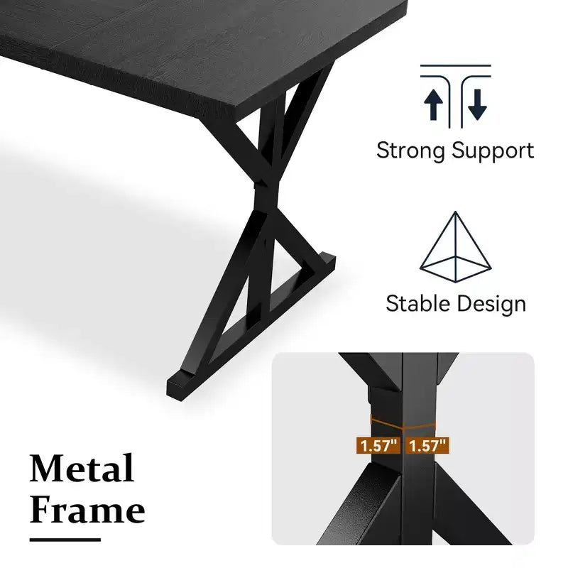Dyonery 70.8 Farmhouse Dining Table for 6, Rustic Wood Kitchen Table with Metal Legs for Dining Room
