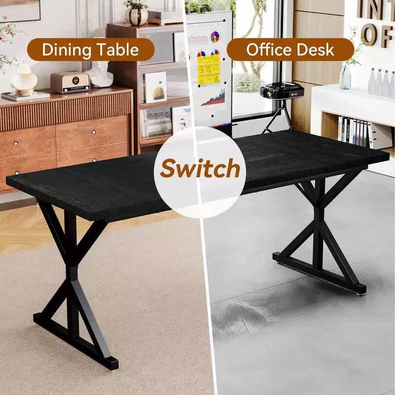 Dyonery 70.8 Farmhouse Dining Table for 6, Rustic Wood Kitchen Table with Metal Legs for Dining Room