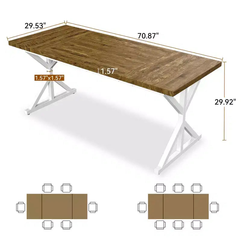 Dyonery 70.8 Farmhouse Dining Table for 6, Rustic Wood Kitchen Table with Metal Legs for Dining Room