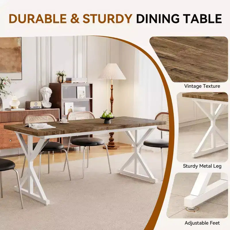 Dyonery 70.8 Farmhouse Dining Table for 6, Rustic Wood Kitchen Table with Metal Legs for Dining Room