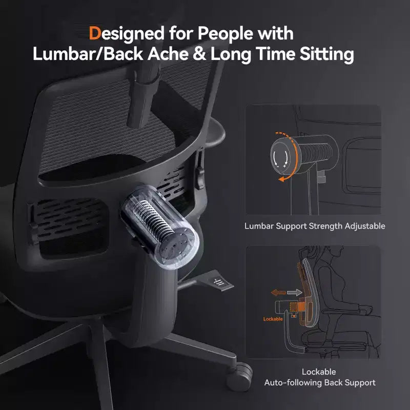 Ergonomic Chair with Footrest - Home Office Chair with Lumbar Support, 4D Armrest, Seat Depth & Height Adjustable - MAGICH-BP+LAPD-BLACK
