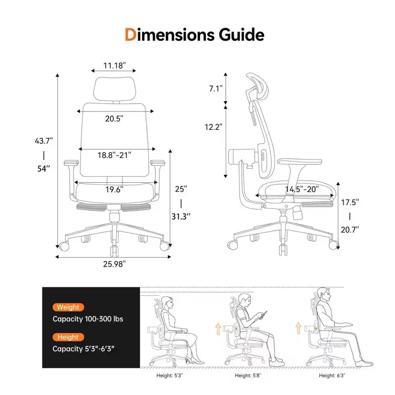 Ergonomic Chair with Footrest - Home Office Chair with Lumbar Support, 4D Armrest, Seat Depth & Height Adjustable - MAGICH-BP+LAPD-BLACK