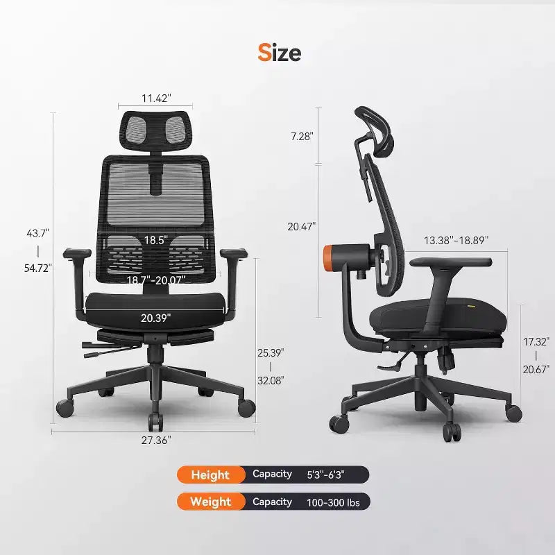 Ergonomic Chair with Footrest - Home Office Chair with Lumbar Support, 4D Armrest, Seat Depth & Height Adjustable - MAGICH-BP+LAPD-BLACK