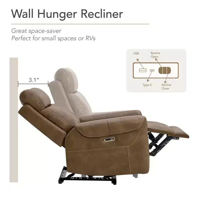 Wall Hugger Power Recliner with USB Ports