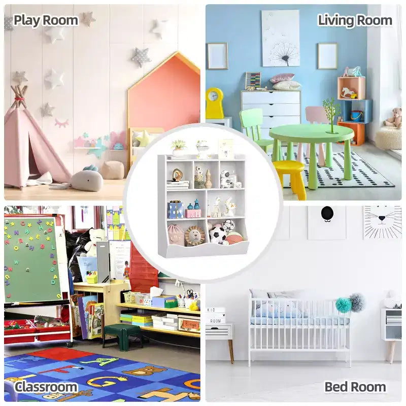 Children's three-layer bookshelf, children's bookshelf with storage cabinets, toy storage rack, suitable for playrooms, children's rooms