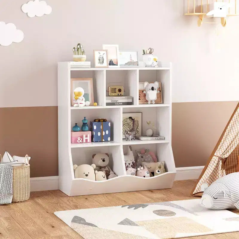 Children's three-layer bookshelf, children's bookshelf with storage cabinets, toy storage rack, suitable for playrooms, children's rooms