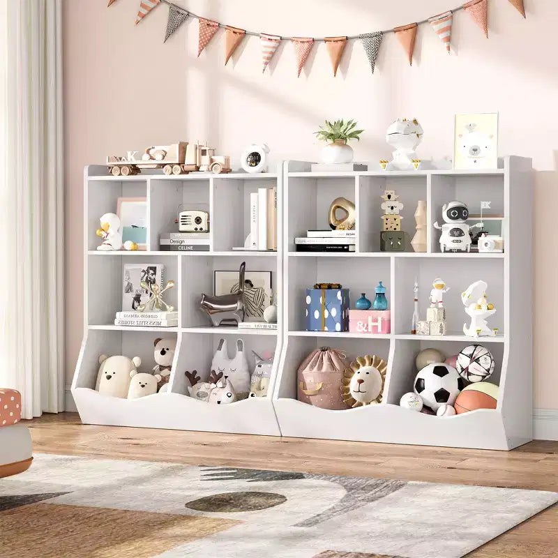 Children's three-layer bookshelf, children's bookshelf with storage cabinets, toy storage rack, suitable for playrooms, children's rooms