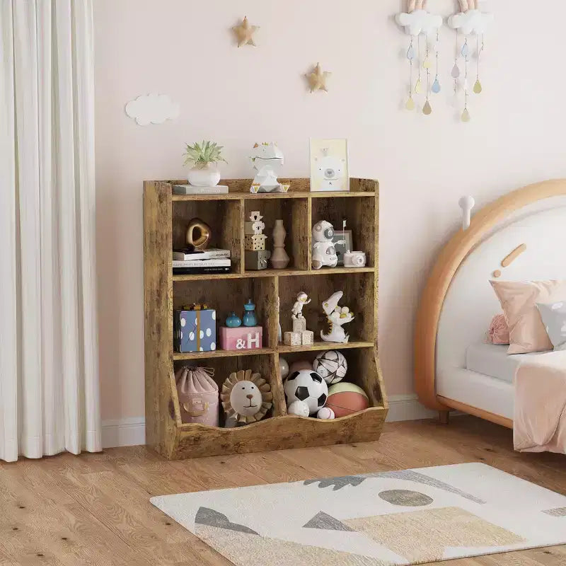 Children's three-layer bookshelf, children's bookshelf with storage cabinets, toy storage rack, suitable for playrooms, children's rooms