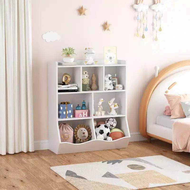 Children's three-layer bookshelf, children's bookshelf with storage cabinets, toy storage rack, suitable for playrooms, children's rooms