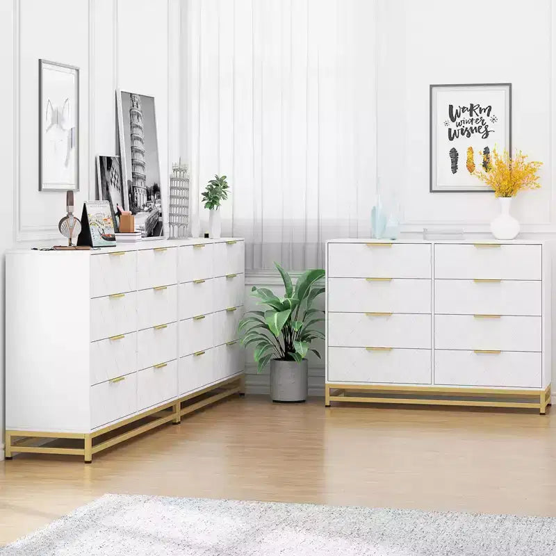 8-Drawer Wooden Dresser with Metal Handles,Sturdy Modern Bedroom Dresser with Deep Drawers,Metal-Framed Wood Chest of Drawers, Sturdy Chest