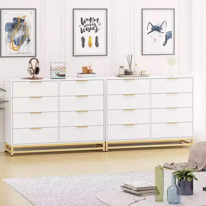 8-Drawer Wooden Dresser with Metal Handles,Sturdy Modern Bedroom Dresser with Deep Drawers,Metal-Framed Wood Chest of Drawers, Sturdy Chest