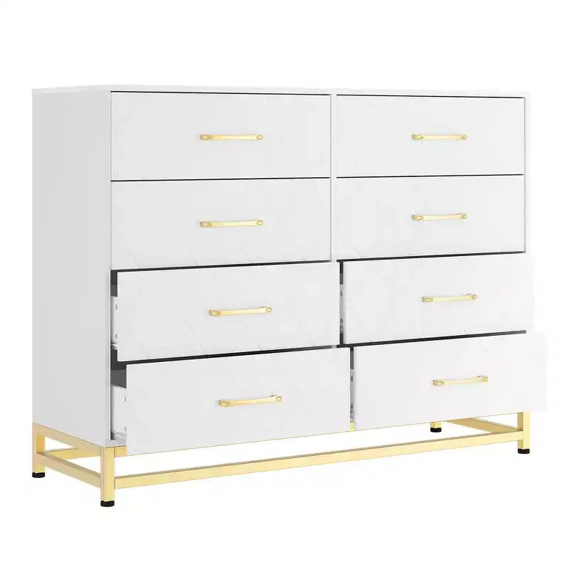 8-Drawer Wooden Dresser with Metal Handles,Sturdy Modern Bedroom Dresser with Deep Drawers,Metal-Framed Wood Chest of Drawers, Sturdy Chest