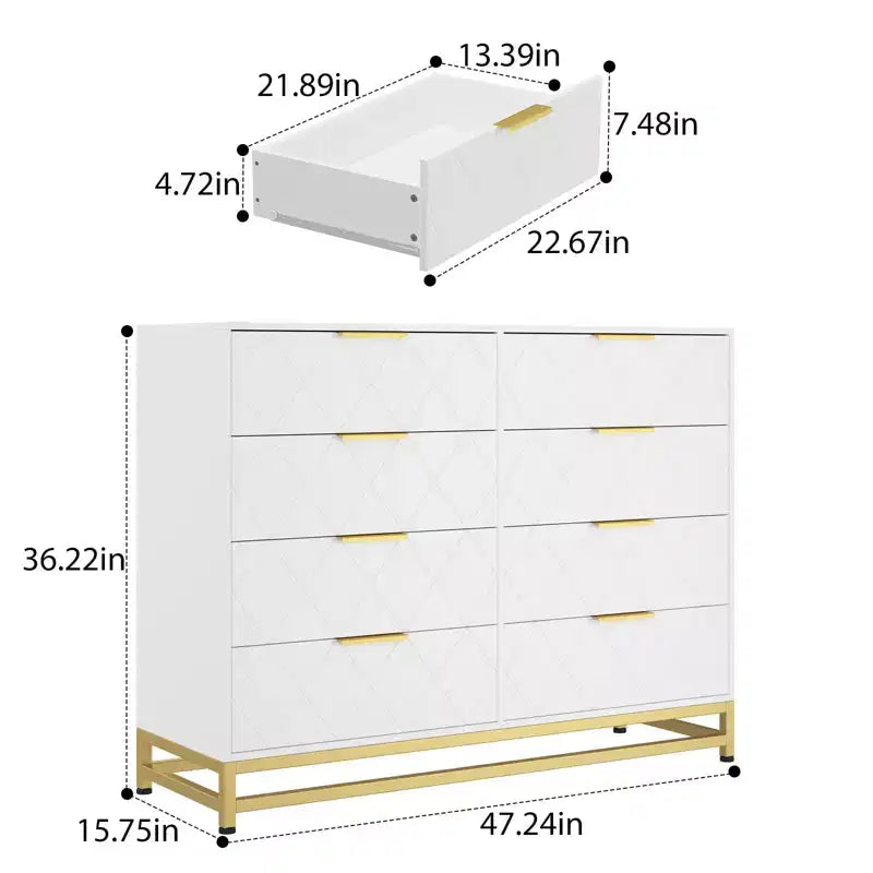 8-Drawer Wooden Dresser with Metal Handles,Sturdy Modern Bedroom Dresser with Deep Drawers,Metal-Framed Wood Chest of Drawers, Sturdy Chest