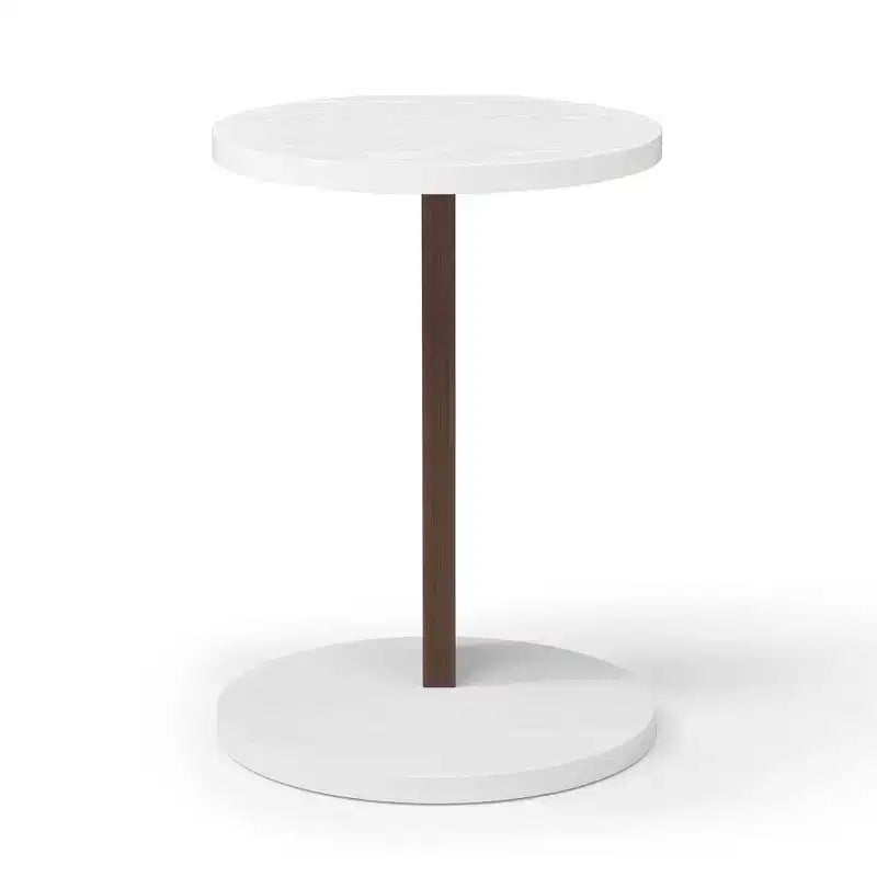Okak Minimalism C-Shaped End Table with Round Tabletop, Side Table with Unique Design, Couch Table for Living Room, Bedroom, Sofa Side, White+Walnut