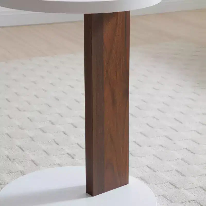 Okak Minimalism C-Shaped End Table with Round Tabletop, Side Table with Unique Design, Couch Table for Living Room, Bedroom, Sofa Side, White+Walnut