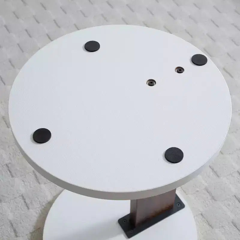 Okak Minimalism C-Shaped End Table with Round Tabletop, Side Table with Unique Design, Couch Table for Living Room, Bedroom, Sofa Side, White+Walnut