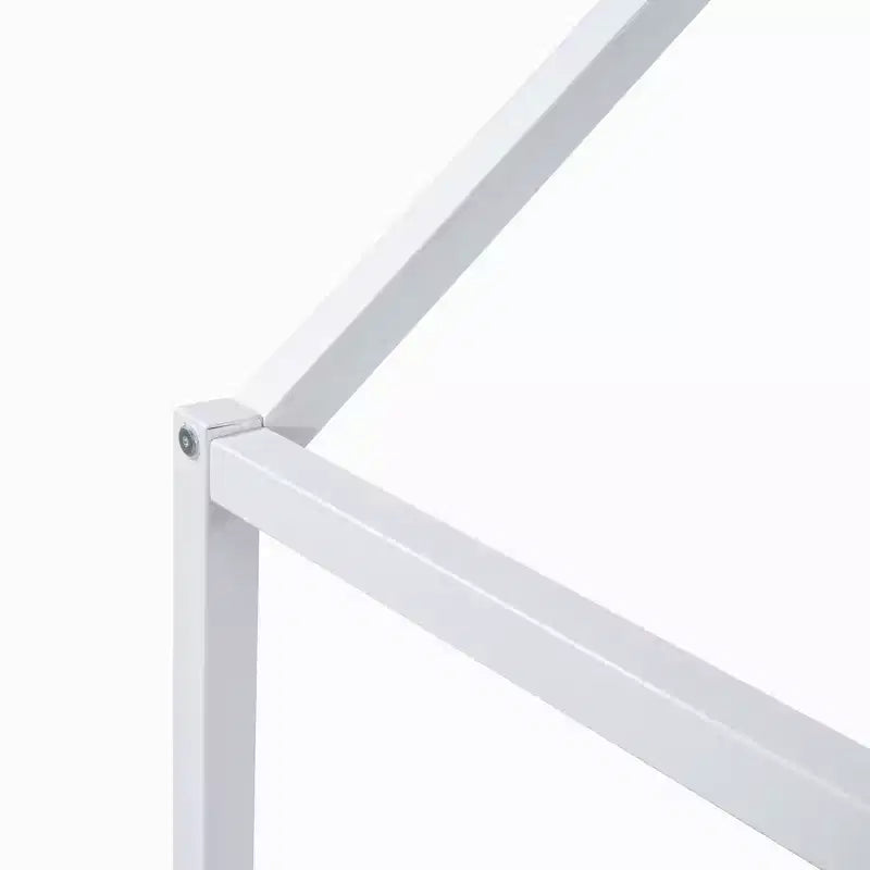 Metal Montessori Bed with Door and Fence Rails, House Floor Bed Frame for Kids and Toddlers