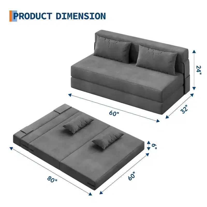 80 Convertible Folding Sofa Bed, Portable Lazy Floor Sofa Lounger, Convertible Futon Couch with Pillow, Modern Linen Fabric, for Living Room(Large)