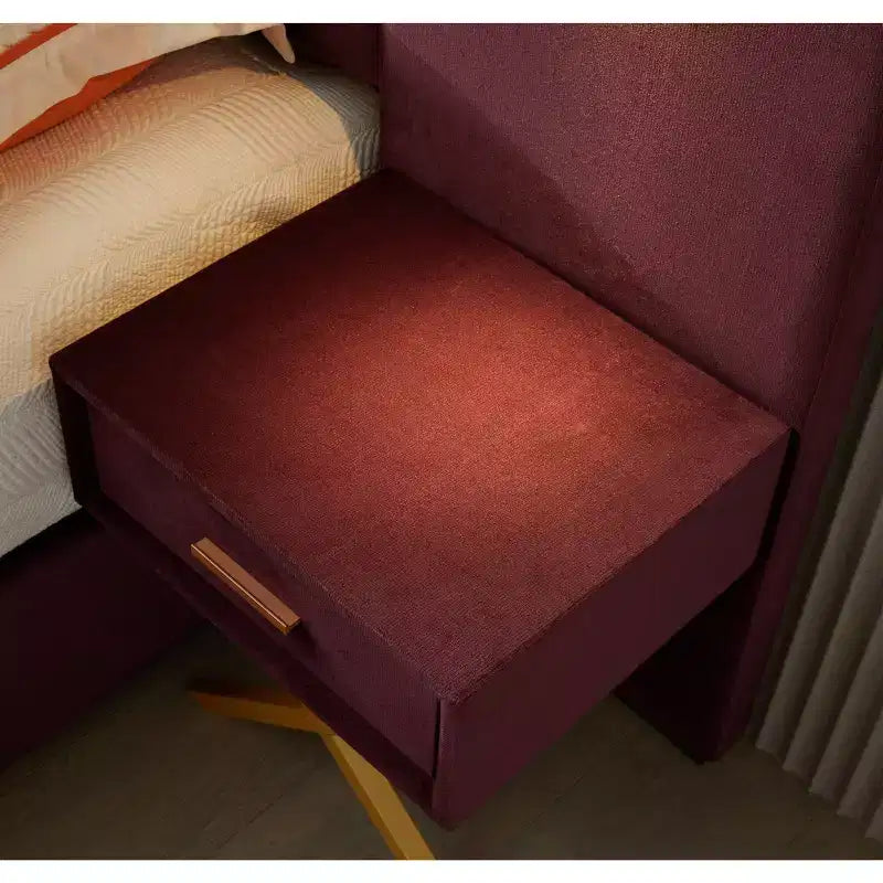 Modern Velvet Upholstered Bed Frame with Wingback Headboard, LED Lights, and 2 Floating Bedside Tables
