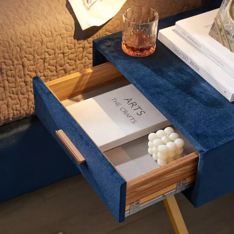 Modern Velvet Upholstered Bed Frame with Wingback Headboard, LED Lights, and 2 Floating Bedside Tables