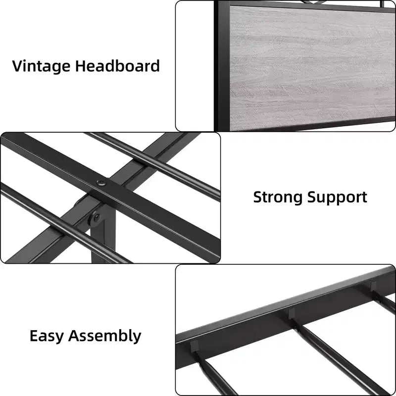 King Size Bed FrameMetal Platform Bed Frame with Headboard and FootboardNo NoiseNo Box Spring RequiredEasy to Assemble