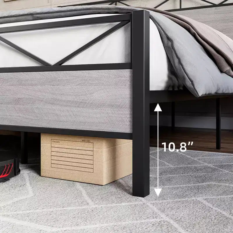 King Size Bed FrameMetal Platform Bed Frame with Headboard and FootboardNo NoiseNo Box Spring RequiredEasy to Assemble