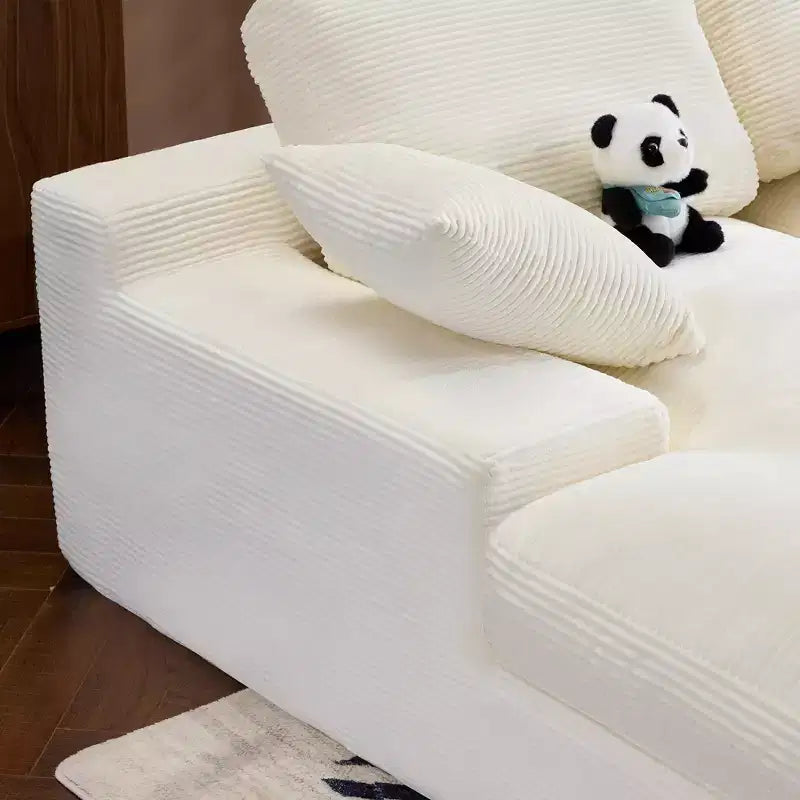 White Corduroy Comfy Sofa w/ 5 Cushions  Cozy Living Room Essential