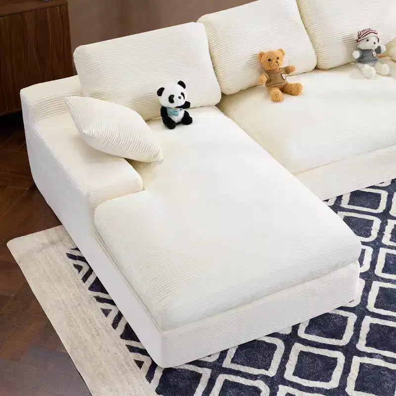 White Corduroy Comfy Sofa w/ 5 Cushions  Cozy Living Room Essential