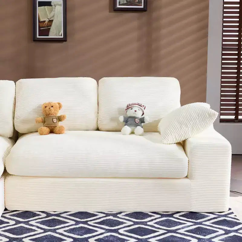 White Corduroy Comfy Sofa w/ 5 Cushions  Cozy Living Room Essential