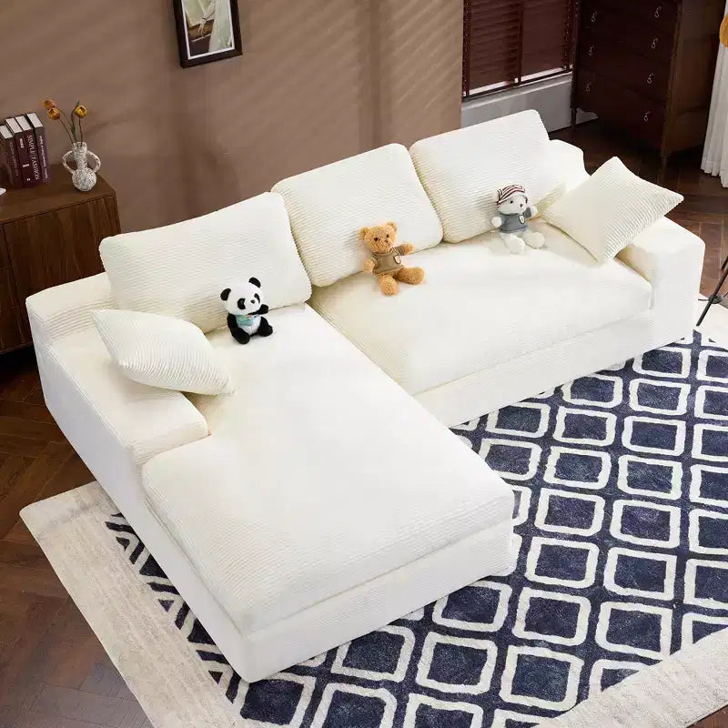 White Corduroy Comfy Sofa w/ 5 Cushions  Cozy Living Room Essential