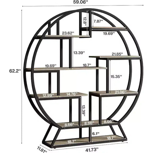 63 Inch Industrial Wood Bookcase with Staggered Shelves, Shelving Organizer Rack Display Shelf for Home Office, Living Room, Grey