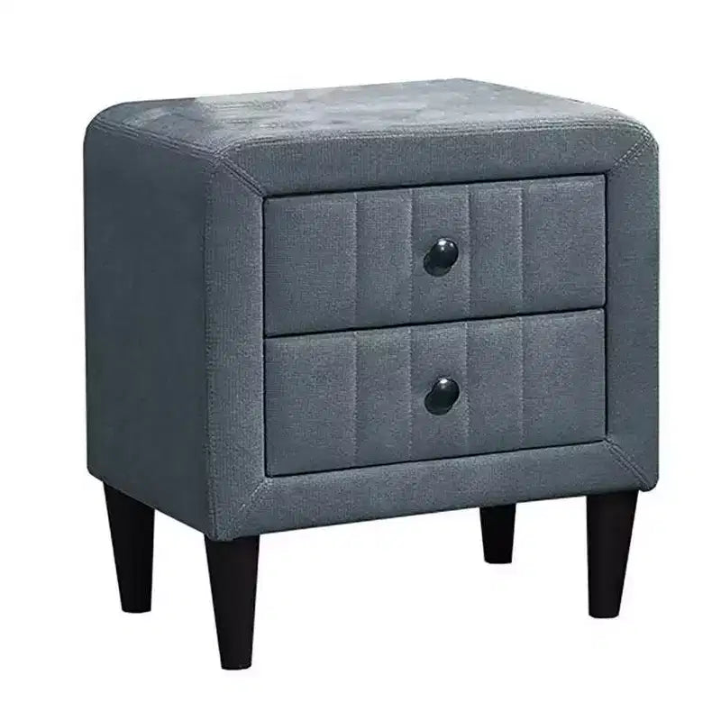 Nightstand, 2 Drawer, 22 Inch, Slate Gray Brushed Linen Upholstery