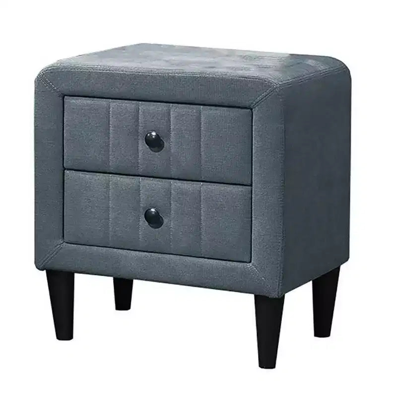 Nightstand, 2 Drawer, 22 Inch, Slate Gray Brushed Linen Upholstery