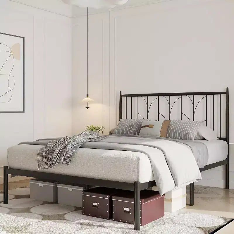 Metal Platform Bed Frame with Headboard, No Box Spring Needed, Mattress Foundation with Under Bed Storage