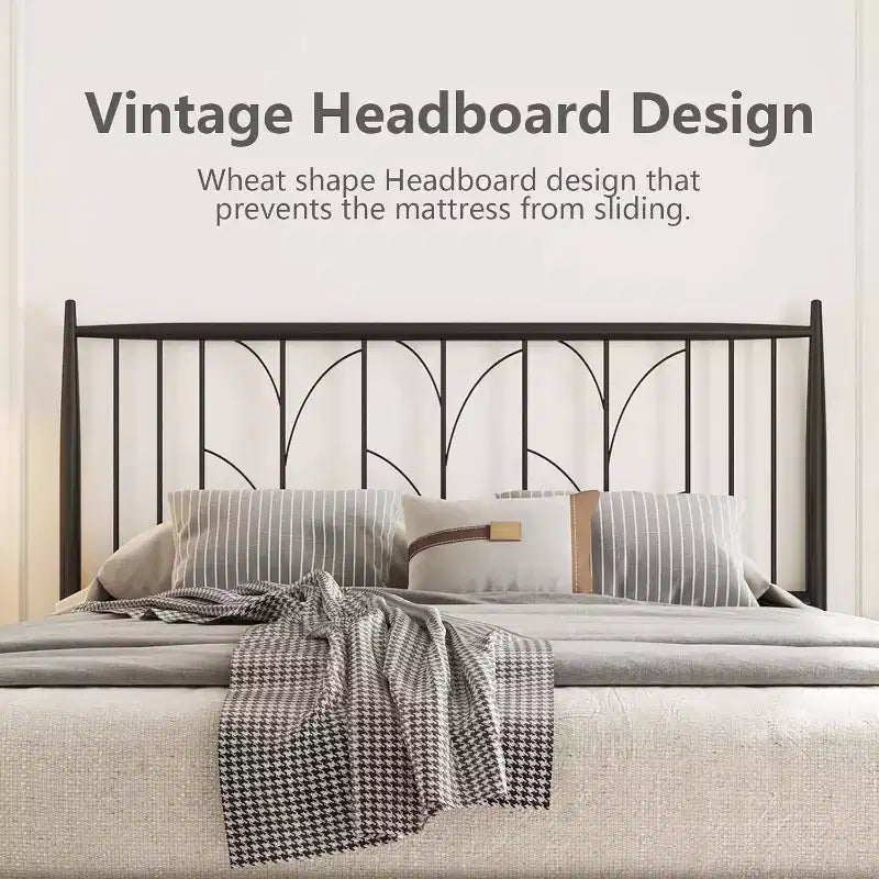 Metal Platform Bed Frame with Headboard, No Box Spring Needed, Mattress Foundation with Under Bed Storage