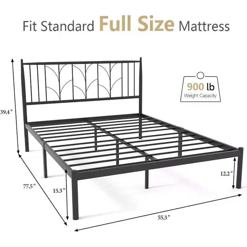 Metal Platform Bed Frame with Headboard, No Box Spring Needed, Mattress Foundation with Under Bed Storage