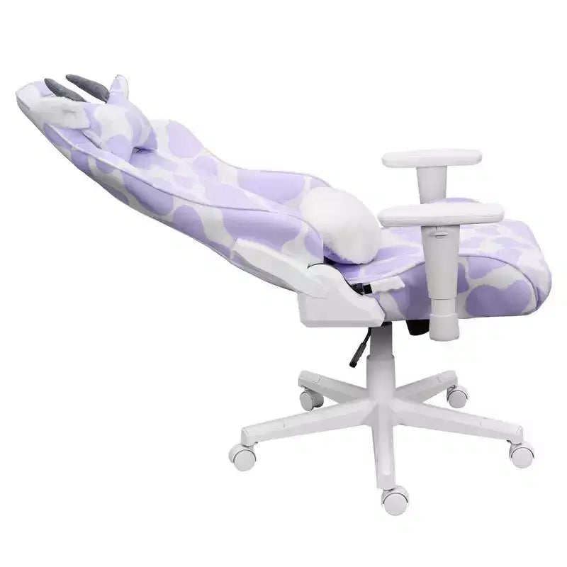 Lavender Print Gaming Chair with Cow Ear Headrest and Lumbar Pillow