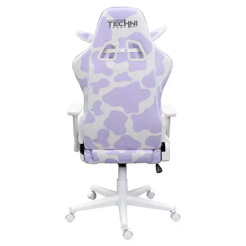 Lavender Print Gaming Chair with Cow Ear Headrest and Lumbar Pillow