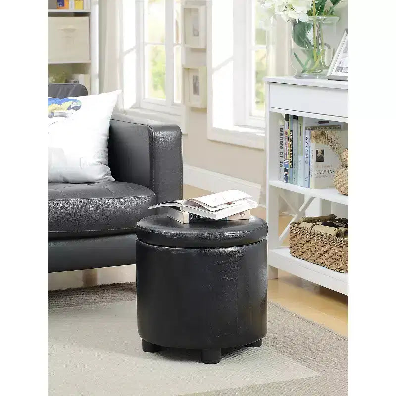HomeStock Comfort Round Accent Storage Ottoman with Reversible Tray Lid